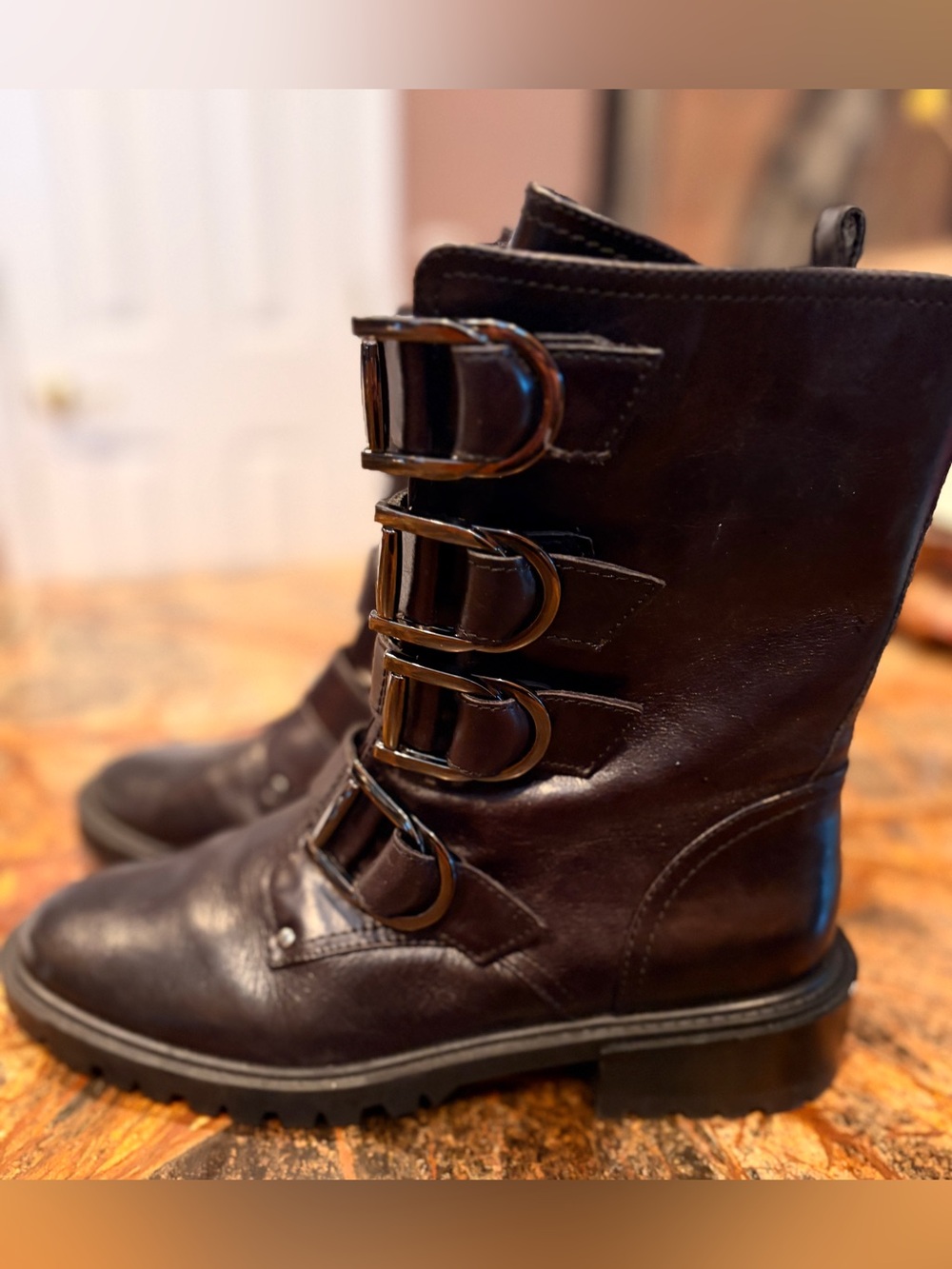 Vince Camuto Black Leather Buckle Strap Boots - Picture 3 of 6